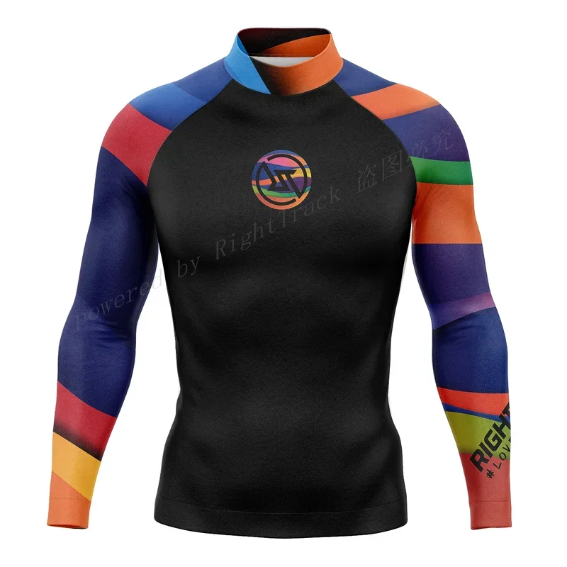 Hot Men's Surfing Shirt SummerTime Lycra Rashguard RIGHTTRACK For Surf Sportswear Beach UV Swimwear UPF50 Clothes