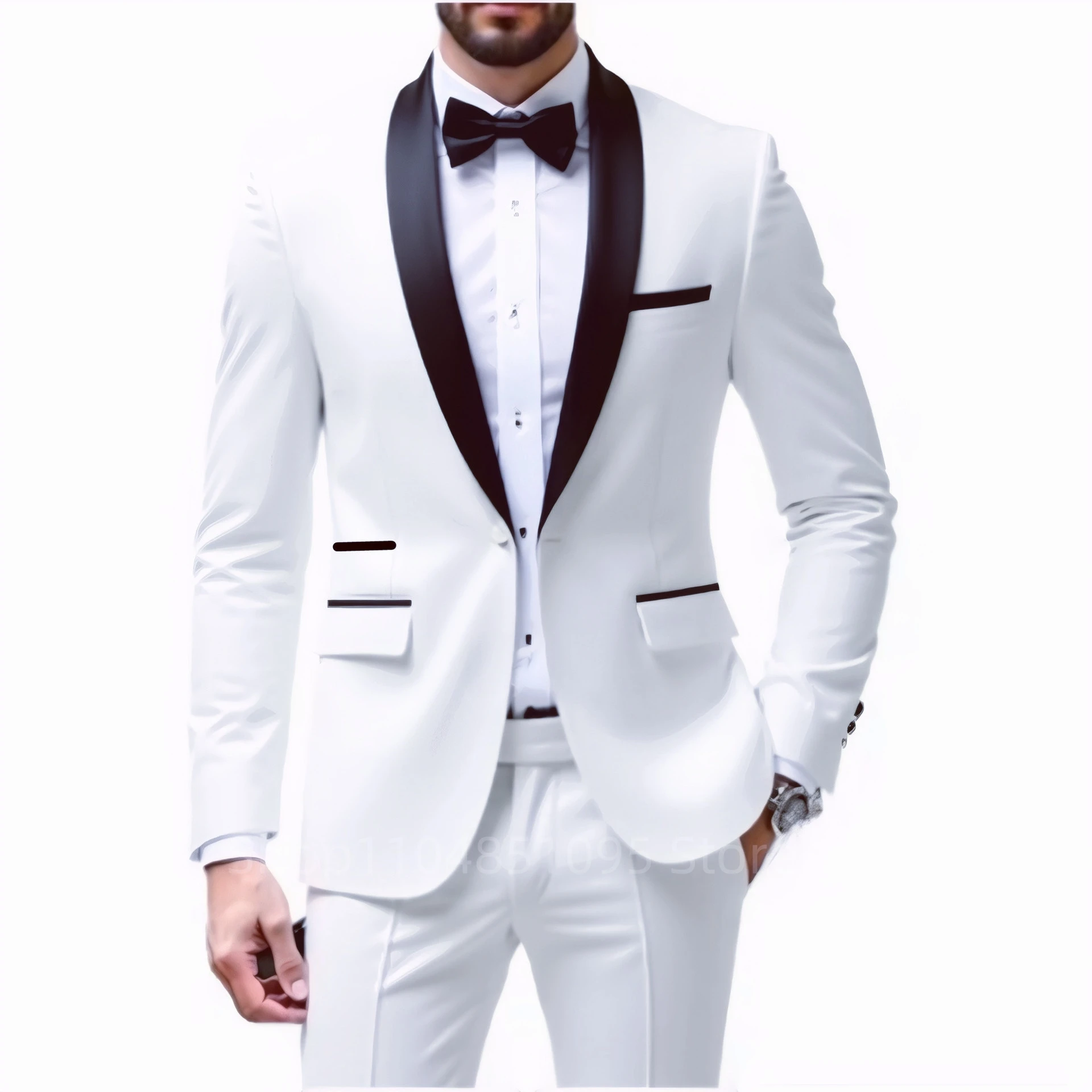 Solid Men's 2-Piece Suit One Button Black Shawl Lapel Blazer Set Business Wedding Party Tuxedos Slim Fit Jacket & Trousers