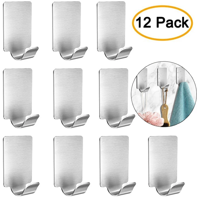 12/6PCS Adhesive Stainless Steel Towel Hooks Towel Racks Wall Hooks for Kitchen  Bathroom Self-Adhesive Stainless Steel Hook - AliExpress