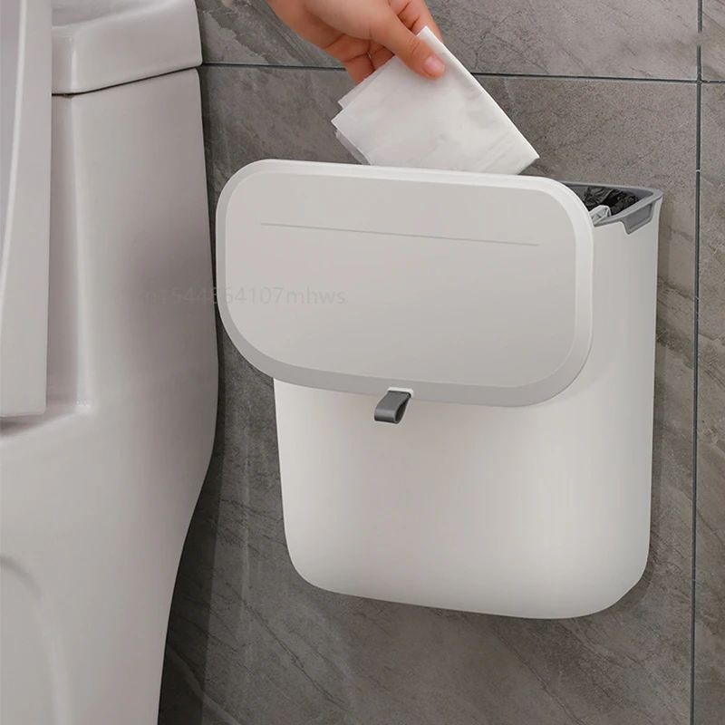 Bathroom Trash Can Wall Mounted Hanging Trash Bin With Lid Waterproof Narrow Seam Rubbish Bin Toilet Waste Garbage 7L