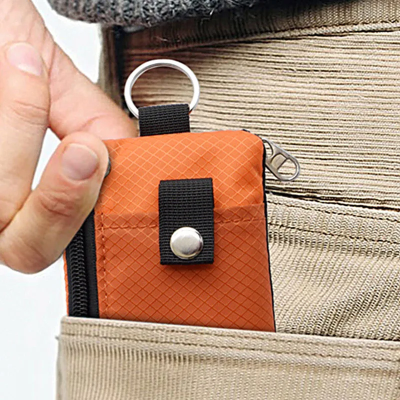 Gebwolf-cartera pequeña de bloqueo RFID con ventana de identificación, funda impermeable con cremallera, llavero con cordón para tarjetas, dinero en efectivo, monedero