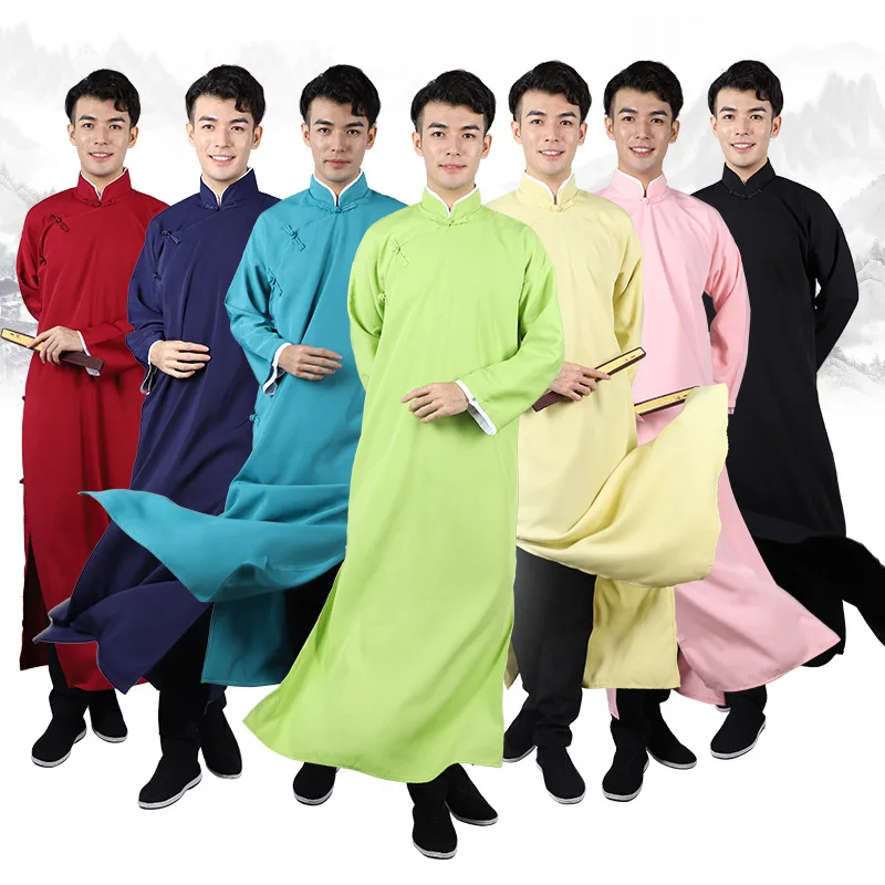 цена Traditional Chinese Robe Men's Long Shirt Chinese Style Best Man Team Cloth Men's Performance Clothing Casual Wear