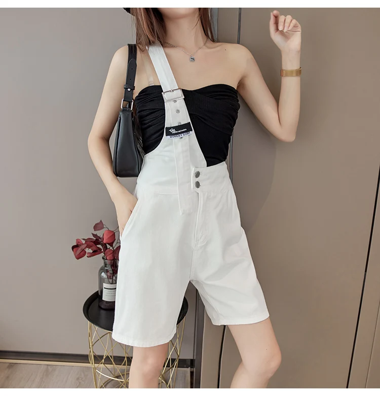 bape shorts Single Strap Design Overalls Korean Teenage Fashion Trends Sexy Denim Clothing Womens White Jeans Booty Shorts Daily Streetwear athletic shorts