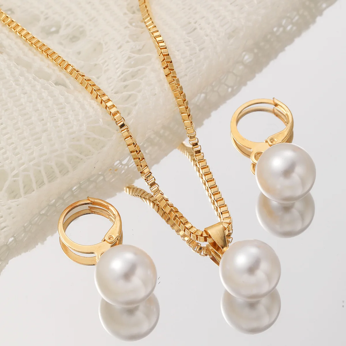 Fashion Pearl Jewelry Set For Women Dangle Earrings Pendant Necklace Simple Dainty Daily Wear Outfit Party Accessories - 6