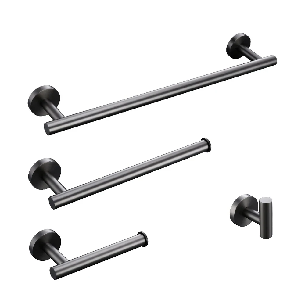 Stainless Steel Bathroom Accessories Hardware Set Towel Rack Toilet Roll Paper Holder Bar Hanger Hook Brushed Gunmetal Grey