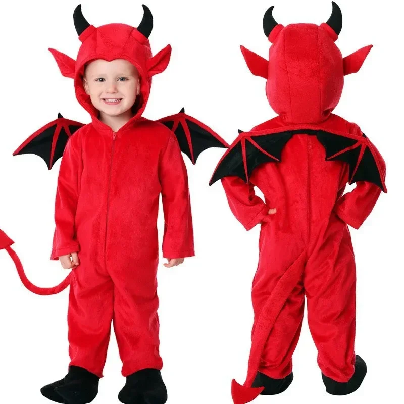 

Детское платье вампира, Красный демон, дьявол, зло, летучая мышь, костюмы для косплея на Хэллоуин, для мальчиков и девочек, фотопризрак, ролевая игра, комбинезон