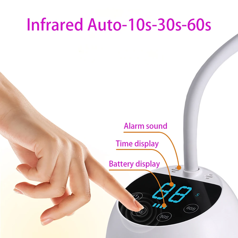 New Wireless Nail Lamp LED UV Nail Dryer Rechargeable Auto Sensing Touch Control Fast Drying Nail Light 360° Bendable Table Lamp 3