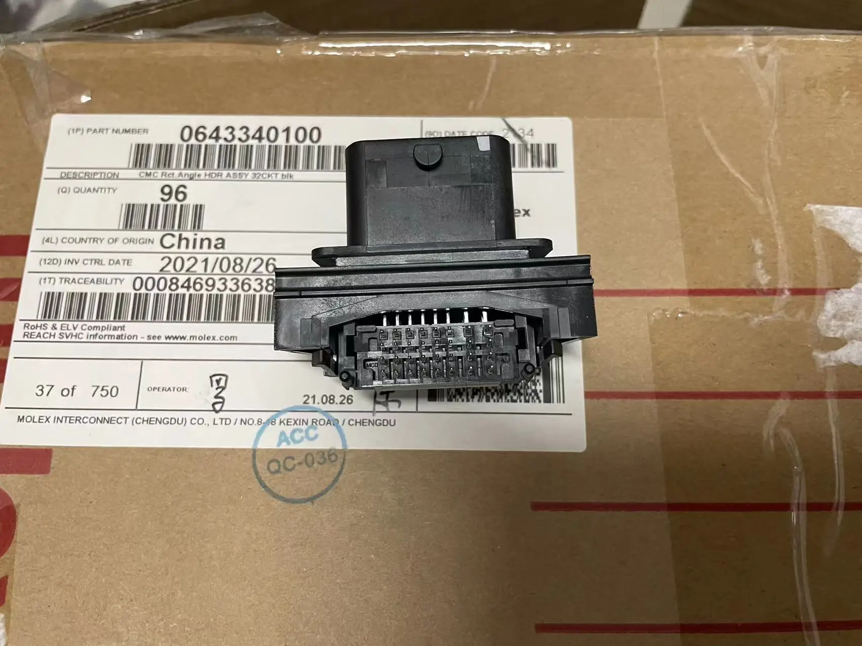 

643340100 Connector,2.50mm, 3.70mm CMC Header, Right-Angle, 32 Circuits, 1 Port, 5pcs/hand, 100% new and authentic