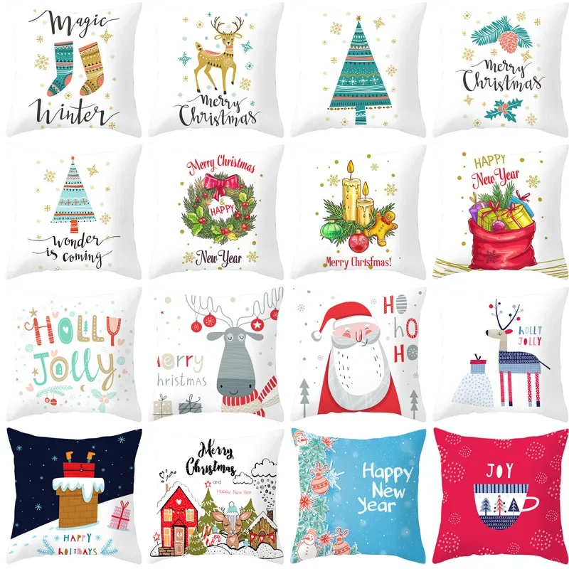 

2023 Christmas Santa Claus Throw Pillow Covers Nordic Sofa Christmas Tree Wreath Cartoon Cushion Covers Xmas Home Decor New Year
