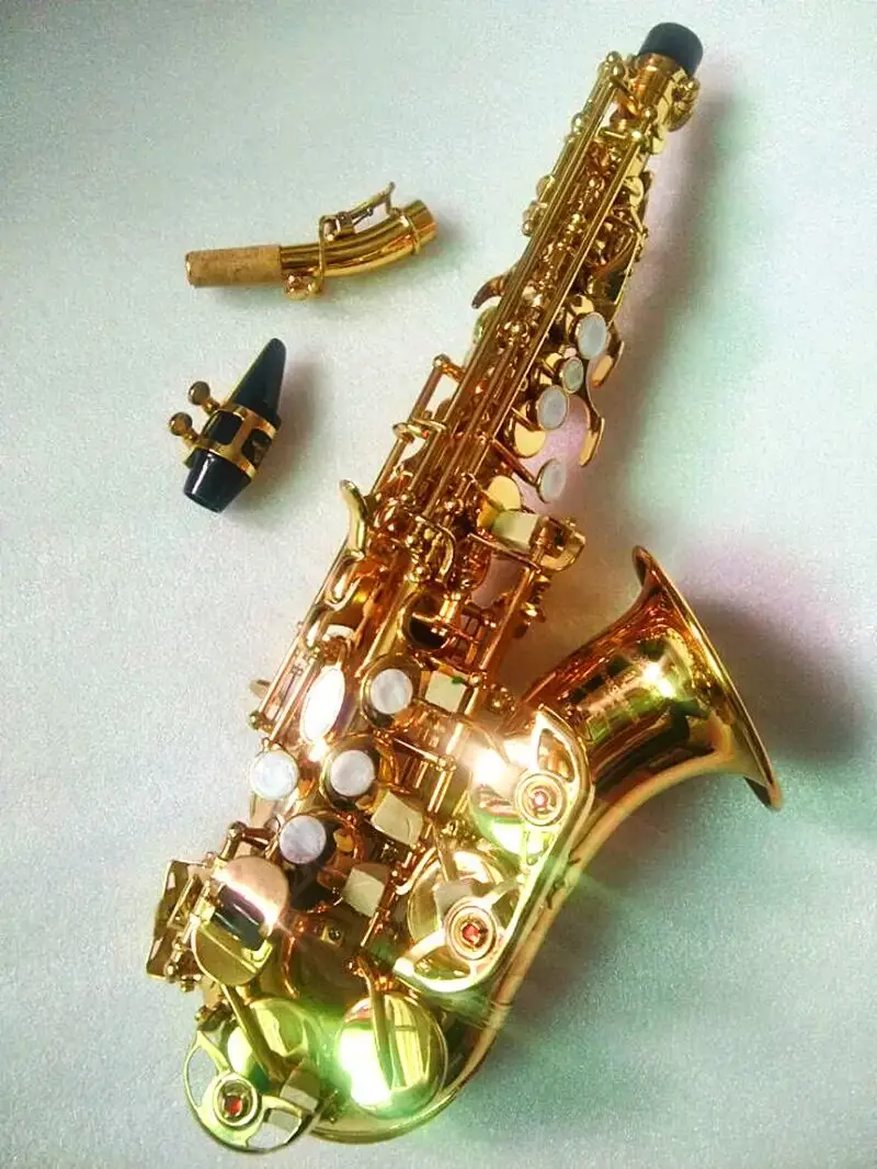 High quality Curved soprano saxophone S-991 Gold Professional playing instrument curved soprano sax mouthpiece