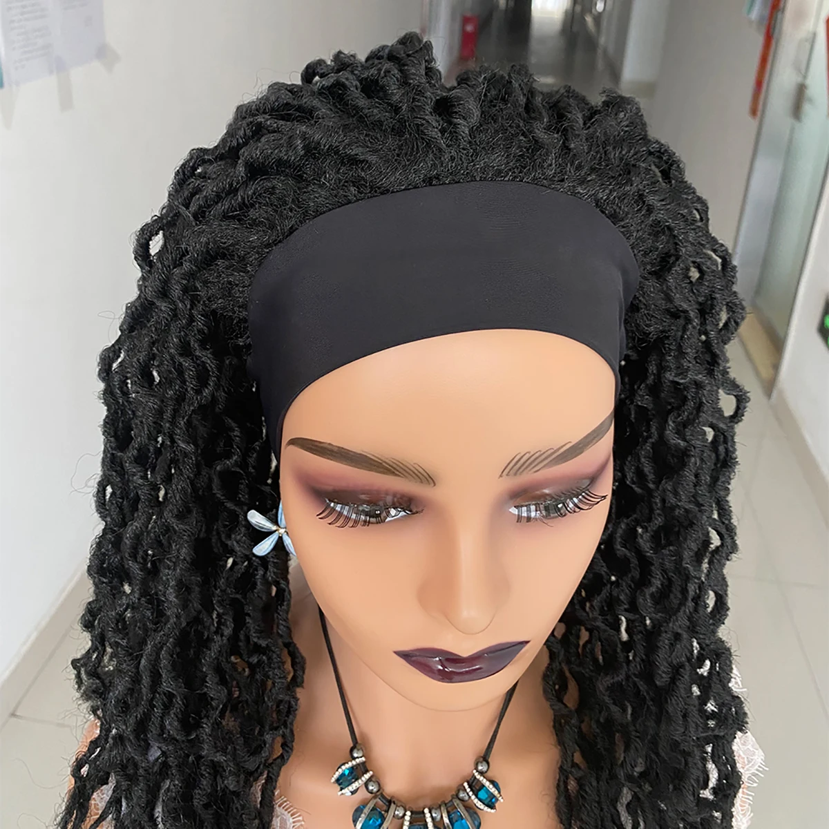 Dreadlocks Headband Synthetic Wig Box Braid Wigs For Black Women Faux Locs Crochet Hair Wigs Ombre Brown Braided Twist Wig