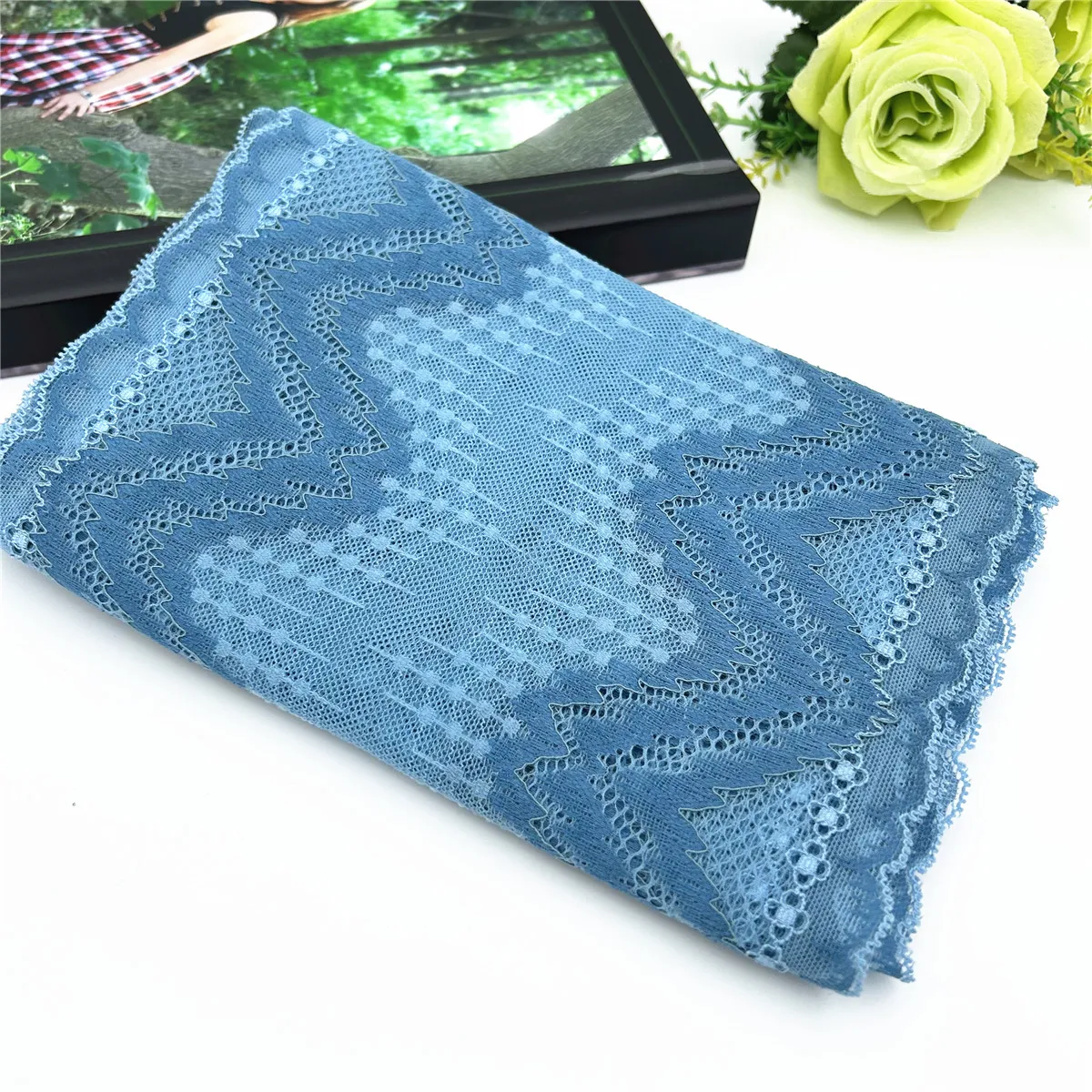 Wholesale Width 20cm Blue Elastic Stretch Lace 2