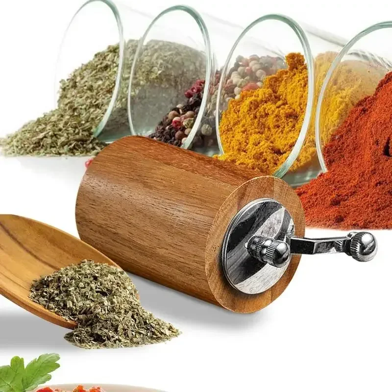 Wooden Hand Cranked Pepper Grinder Kitchen Sea Salt Pepper Powder Grinding Bottle