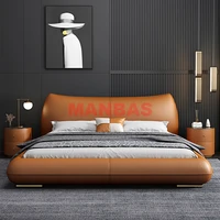 Linlamlim Genuine Leather Bed Double Size Rectangle Bed Frame Nordic King/Queen Size Wedding Lits Designer Upholstered Camas 2