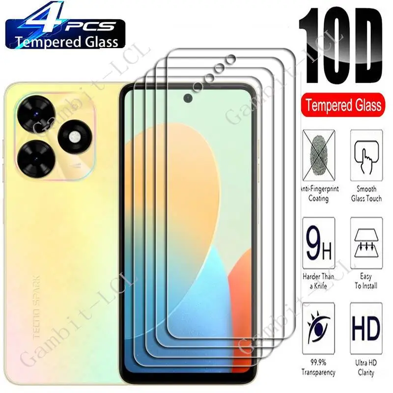 

4PCS For Tecno Spark Go 2024 6.56" Screen Protective Tempered Glass On Pop 8 Pop8 Spark Go 20C 20 Spark20 Protection Cover Film