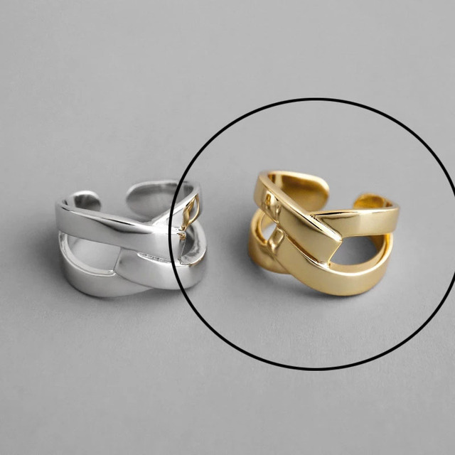 925 Sterling Silver Rings For Women Hollow Out Gold Color Temperament Personality Fashion Female Trendy Resizable Opening Rings - As Picture-200971939