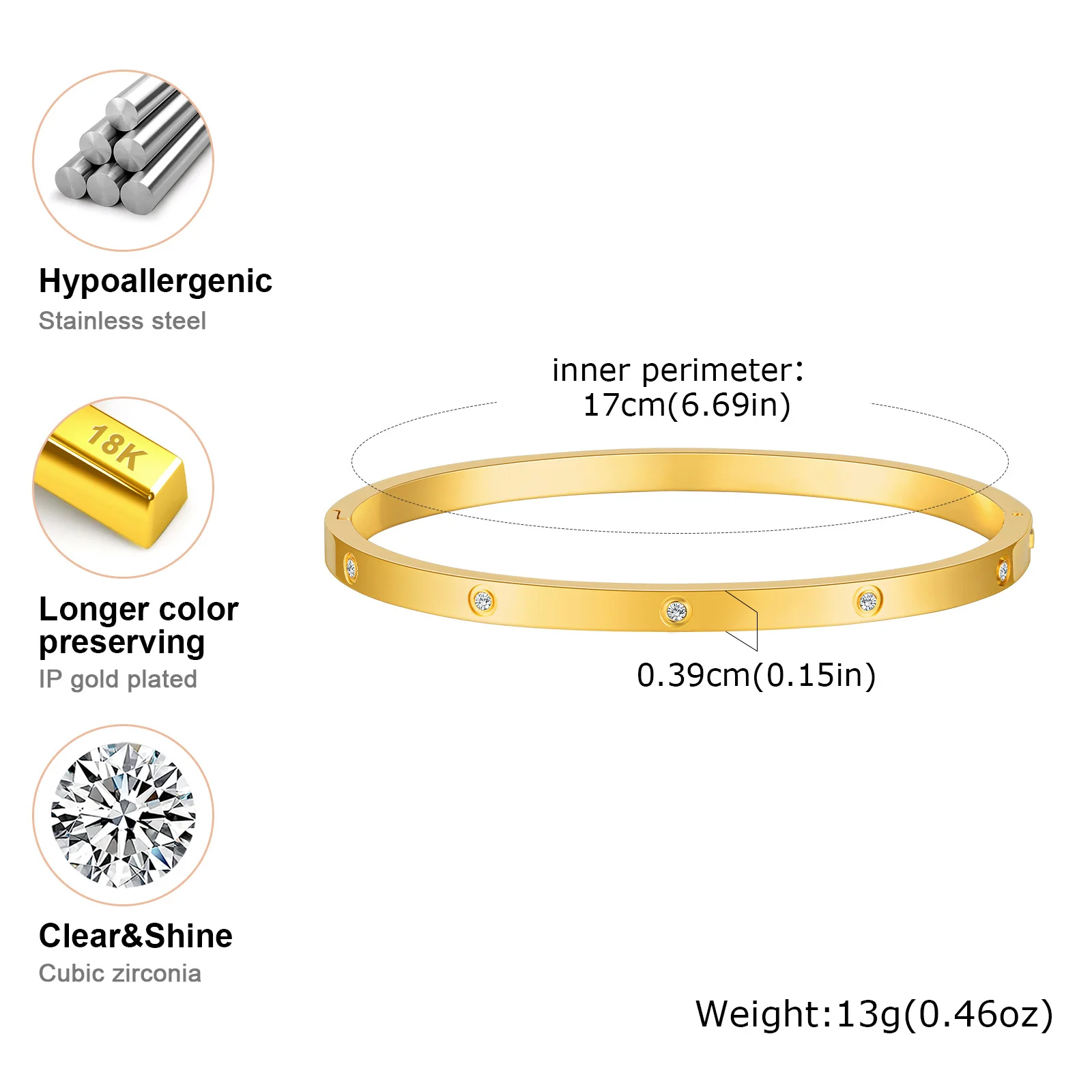 Vnox Waterproof Zircon Bangles For Women Stainless Steel Wrist Brackets Hand Jewelry Mother's Day Card