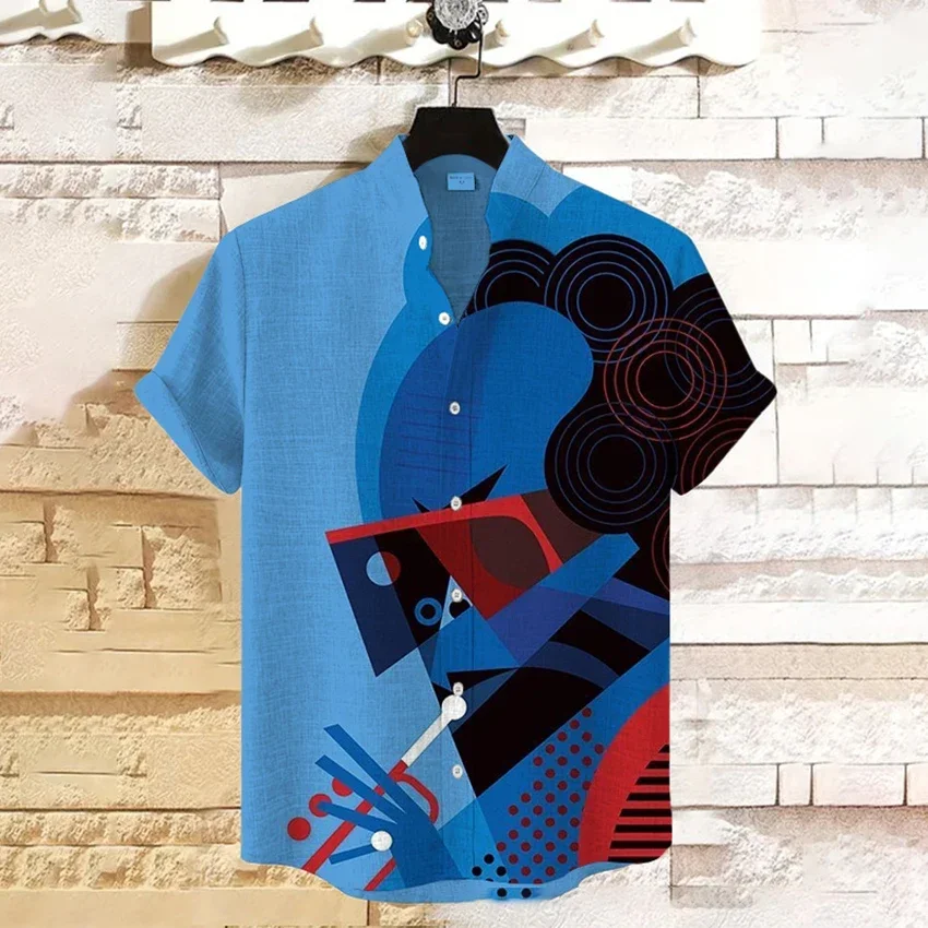 2024 Hawaiian casual men's short-sleeved shirt cute otter print men's stand-up collar tops daily large size fashion men's shirt 4