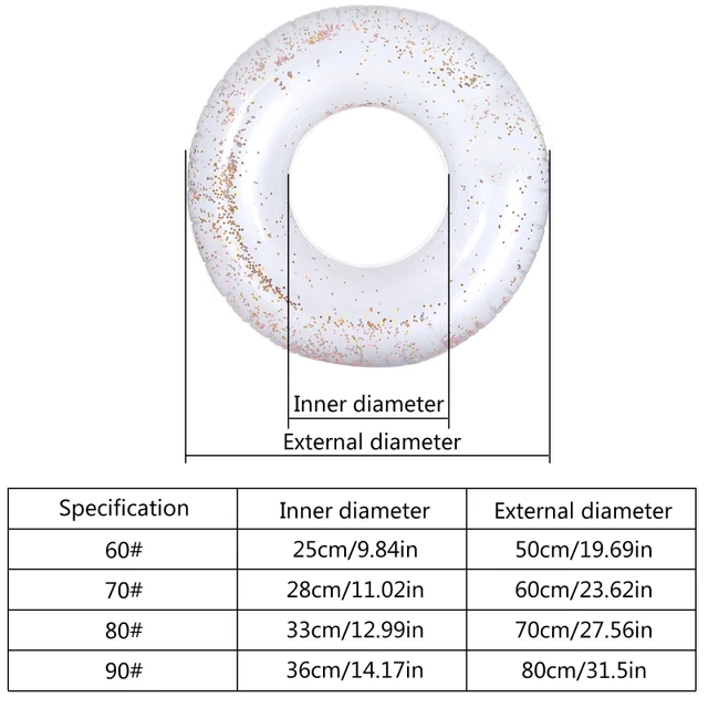 2022 New 20/23/27/31in Inflatable Glitter Pool Float Swim Ring Kids Family Backyard Game Water Summer Toy Floating Ring Thick 6