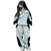 55635-ade1da.jpg Girls Clothing Patchwork Tracksuit Set Casual Oversized Sweatshirt And Loose Pants
