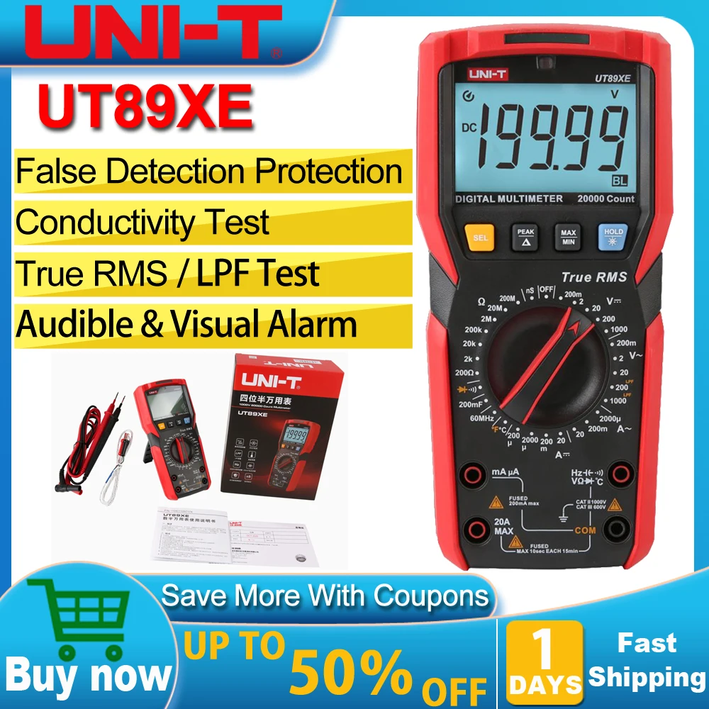 

UNI-T UT89XE Digital Multimeter Professional Tester True RMS Manual Range DC AC Voltmeter Ammeter Capacitor Temperature Meter