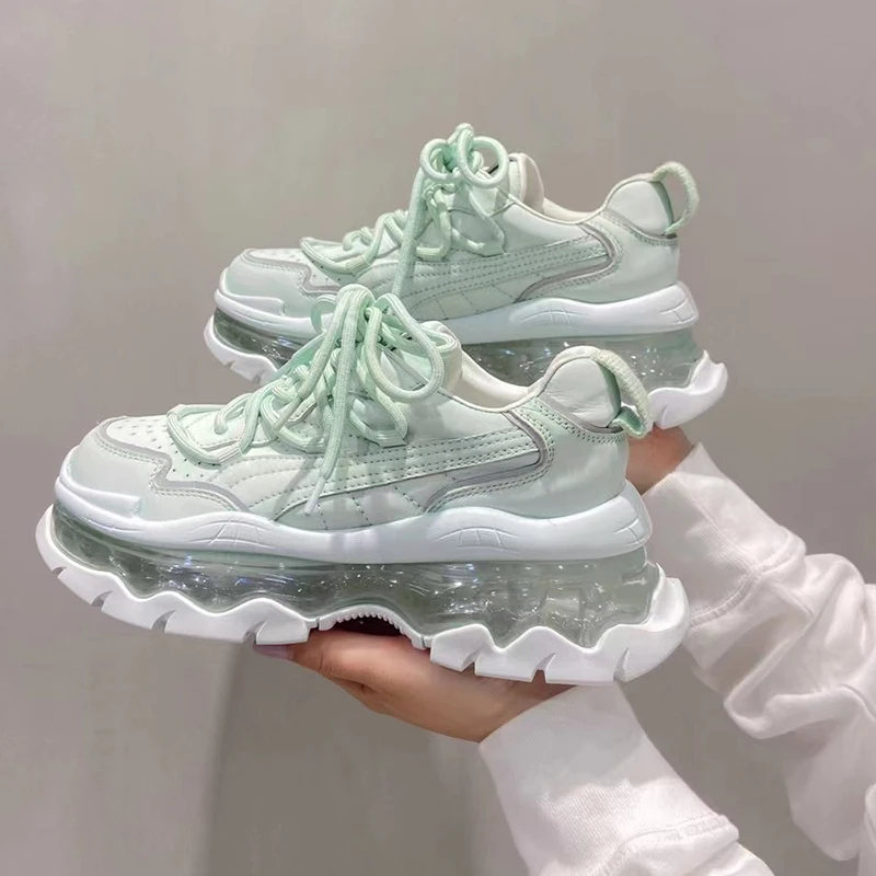 Women's Walking Platform Shoes Fashion Air Cushion Thick Bottom Sneakers Slip-on Lightweight Breathable Leisure Heightening Shoe