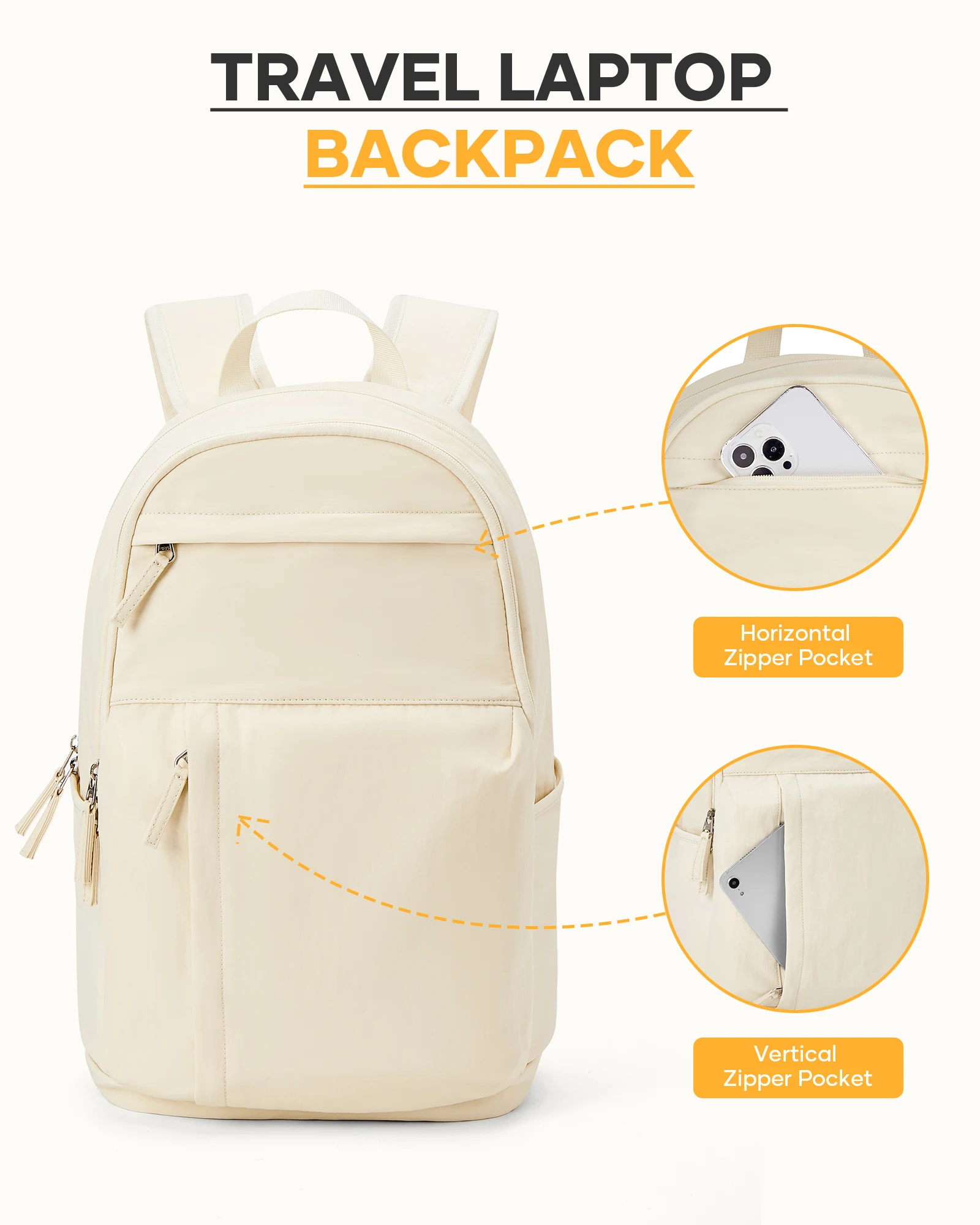 Schoolbag, female college student commuter backpack, computer backpack, college style, super cute, good-looking，beige 2