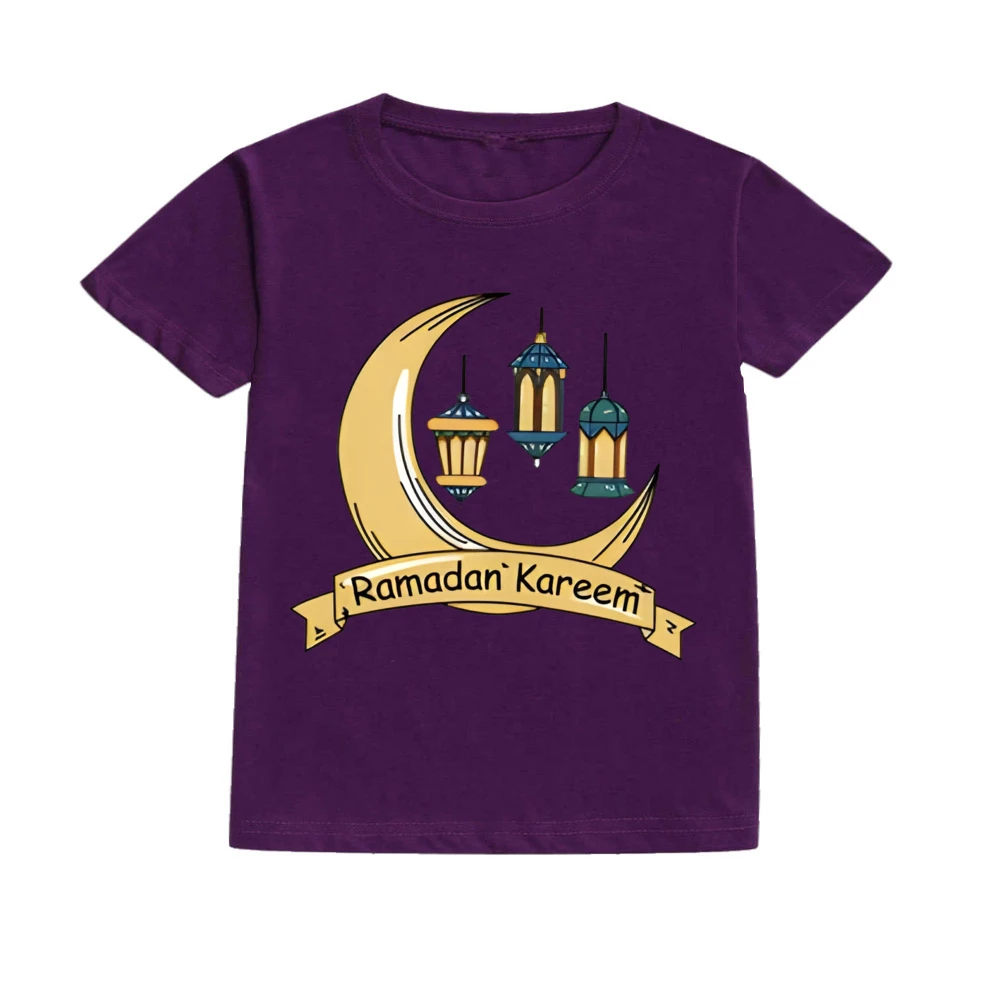 Ramadan&Moon Graphic Print Kids T-shirts Round Neck Boy Girl Tee Tops Short Sleeves T-shirt Summer Sports Child Clothing 4