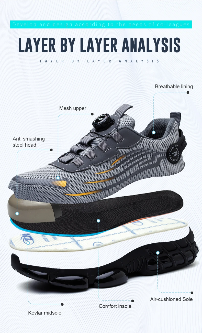 Rotating Button New Safety Shoes Men Anti-smash Anti-puncture Work ...