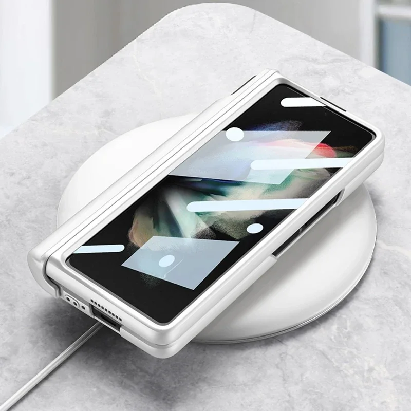 Magnetic Hinge Pen Holder Case For Samsung Galaxy Z Fold 5 With Wrist Strap Front Glass Hard Cover For Galaxy Z Fold 5 4 3 Case