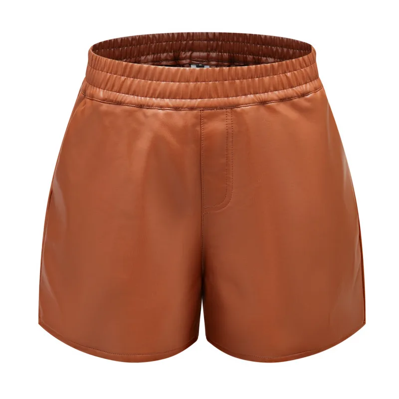 Simple Pu Leather Shorts Women 2022 Summer Solid Color Casual Loose