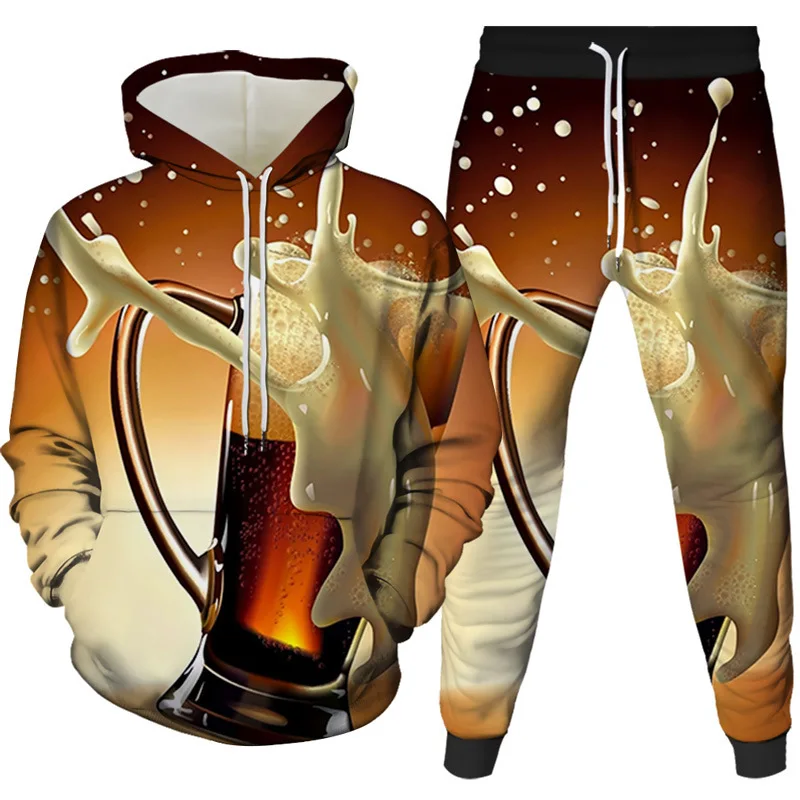 Men's Hip Hop 3D Print Hoodie Pant Sets Streetwear Sweatshirts