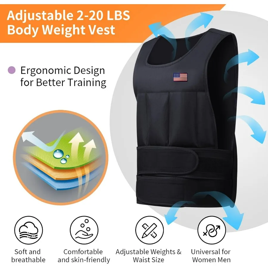 Adjustable Weighted Vest for Men Women,2-20 Lbs Adjustable Weighted Vest with Straps Womens Running Weight Vest for Walking Stre