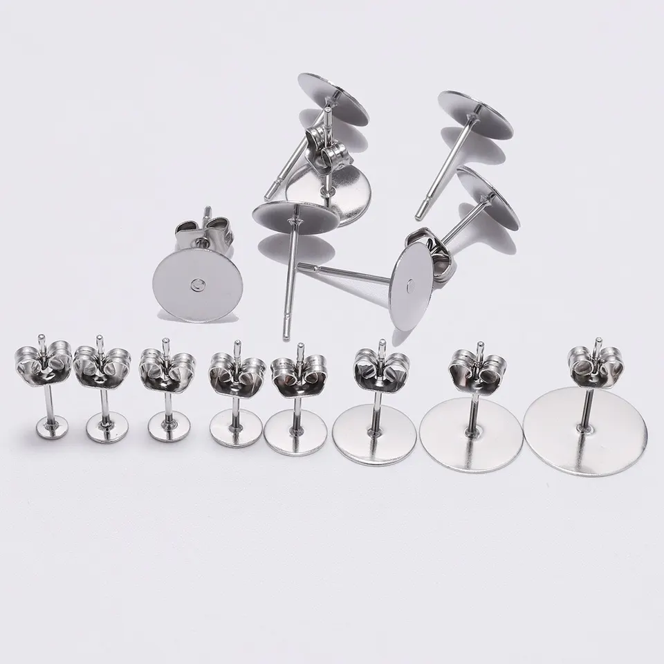 TOAOB 50 Kit Fai Da Te per Orecchini Piatto Base per Orecchini in Acciaio Inox 12 mm Orecchino in Vetro con 2 Stili Farfalla Chiusure per Orecchino per Creazione di Gioielli