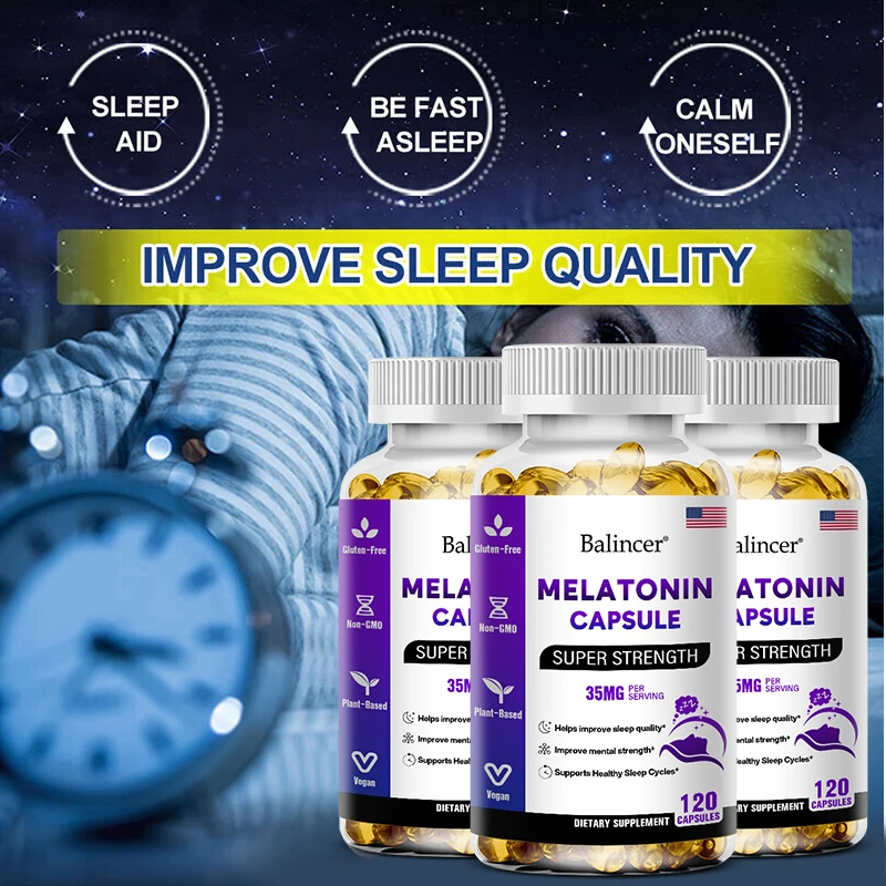 

Balincer 120pcs Melatonin Capsules - Relieve Insomnia, Help Improve Sleep Quality, Reduce Waking Time, Help Deep Sleep