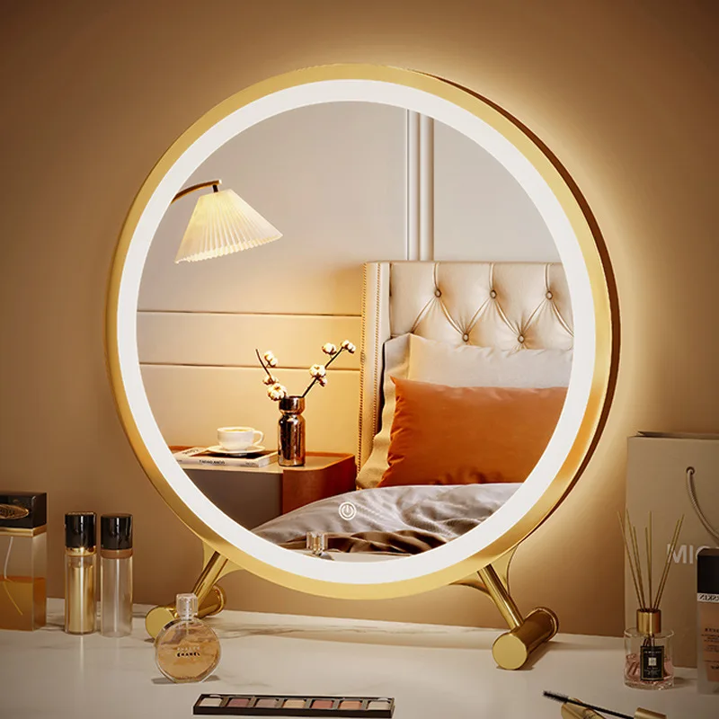 Large round LED eup Mirror Desktop Sli Student Dormi Bedroom Vani Lighted Batoom Mirror round Sle Plastic