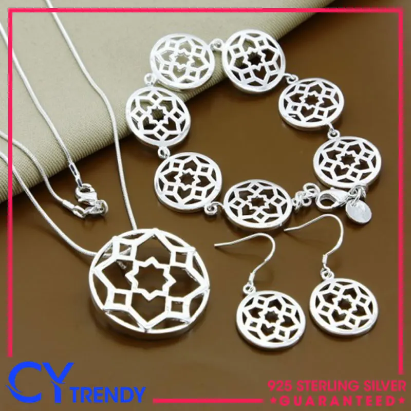 

925 Sterling Silver Hollow Out Lotus Charm Necklaces Bracelets Fashion Jewelry Set Accessories