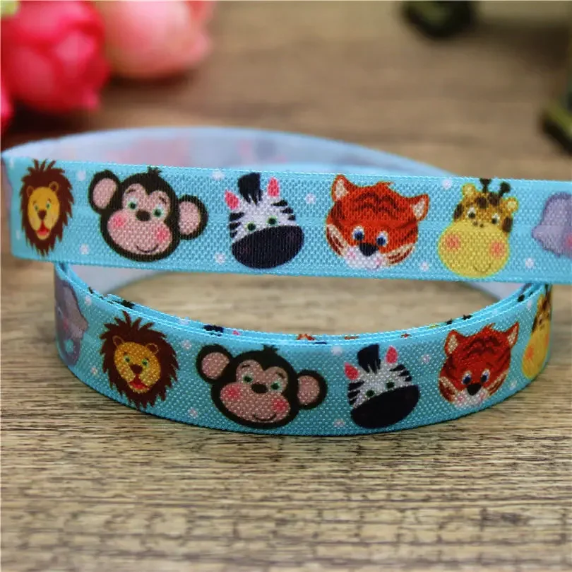 Ribbon Decoration Ribbon Supplies 5/8'' 5yards Animals Owl Sloth Fox Dinosaur Printed Fold Elastic FOE Stretch Ribbon Headwear Headband DIY C1728