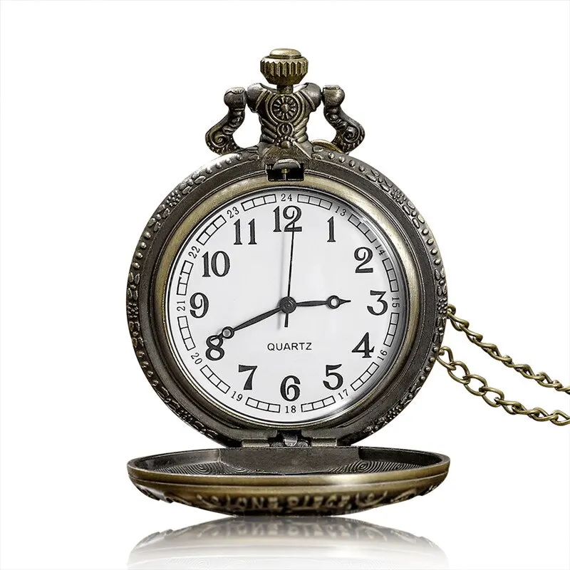 Pocket Watch Exquisite Famous Anime Yellow Hat Hollow Carved Quartz Pocket Watch Necklace Pendant Gifts Women Man Fob Chain