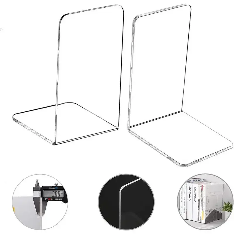 L-Shaped Transparent Acrylic Bookends Stand Bookshelf Desktop Decorative Storage Rack Holder School Stationery