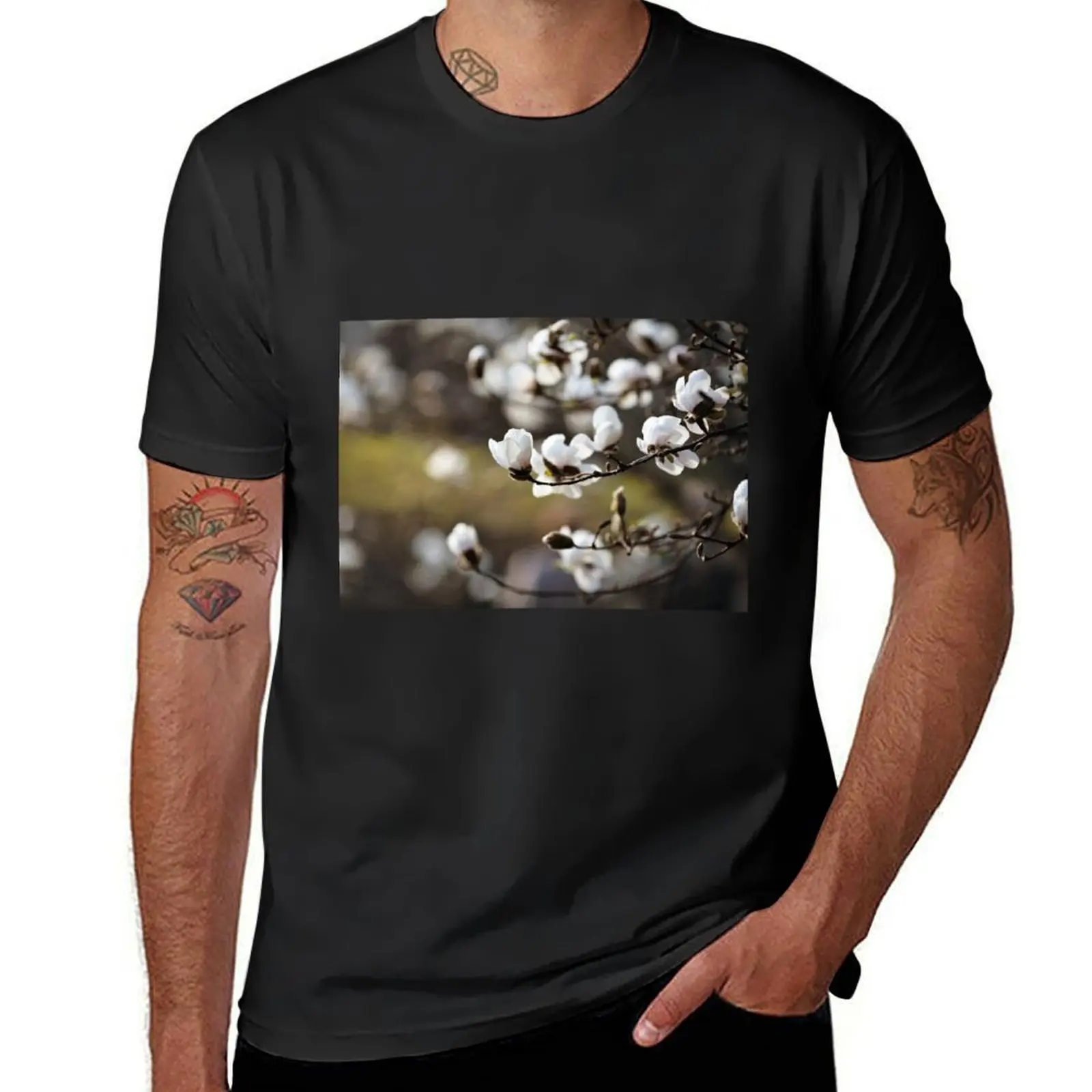 

Magnolia flowers T-shirt korean fashion summer tops mens champion t shirts