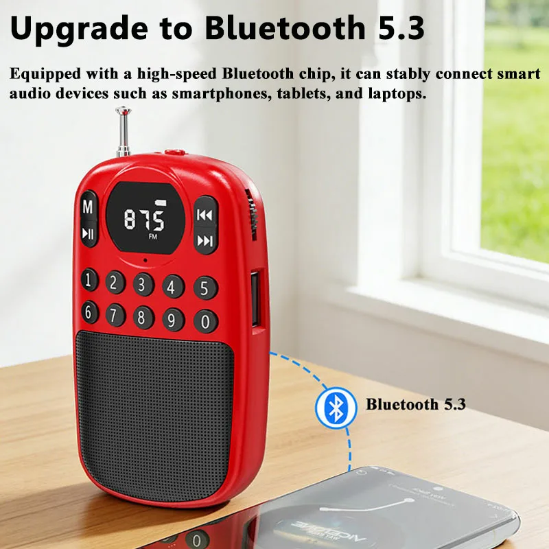 휴대용 미니 포켓 FM 라디오 디지털 라디오 수신기 블루투스 스피커 무선 지원 TF 카드 USB MP3 음악 플레이어