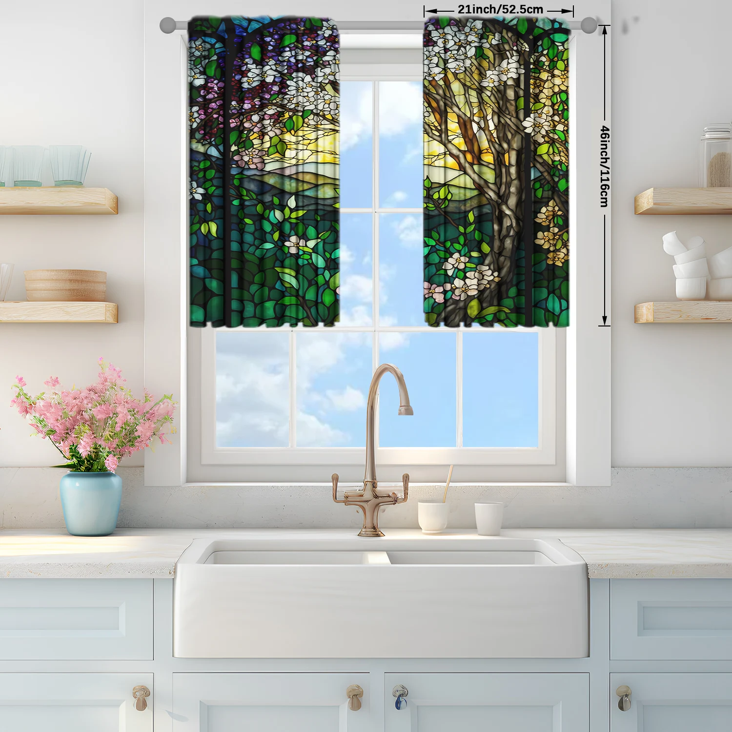 2pcs tained Glass Tree Window Printed Curtain for Home Decor - Rod Pocket Window Treatment for Bedroom, Office, Kitchen 3