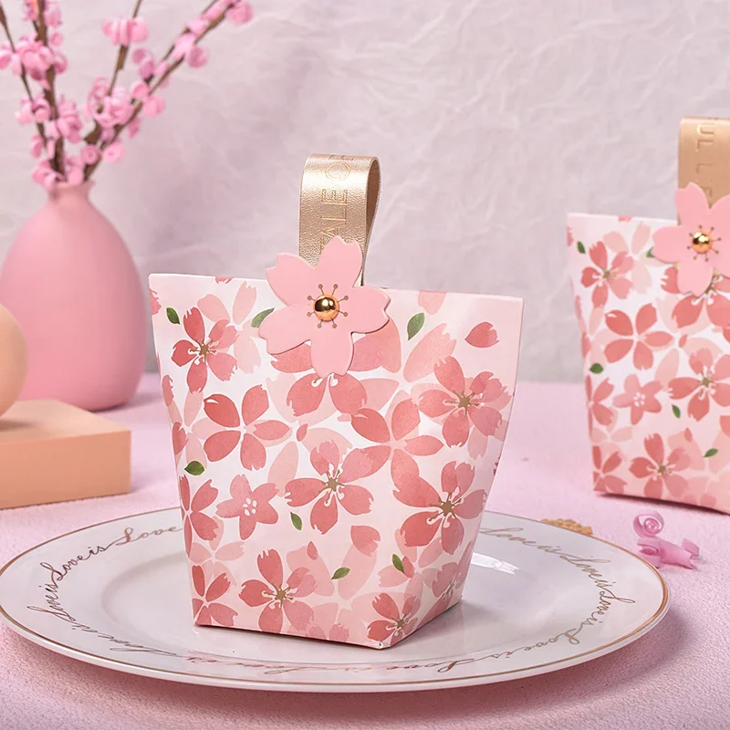 10pcs Cherry Blossom Candy Boxes Multi Type Cookie Bags Paper
