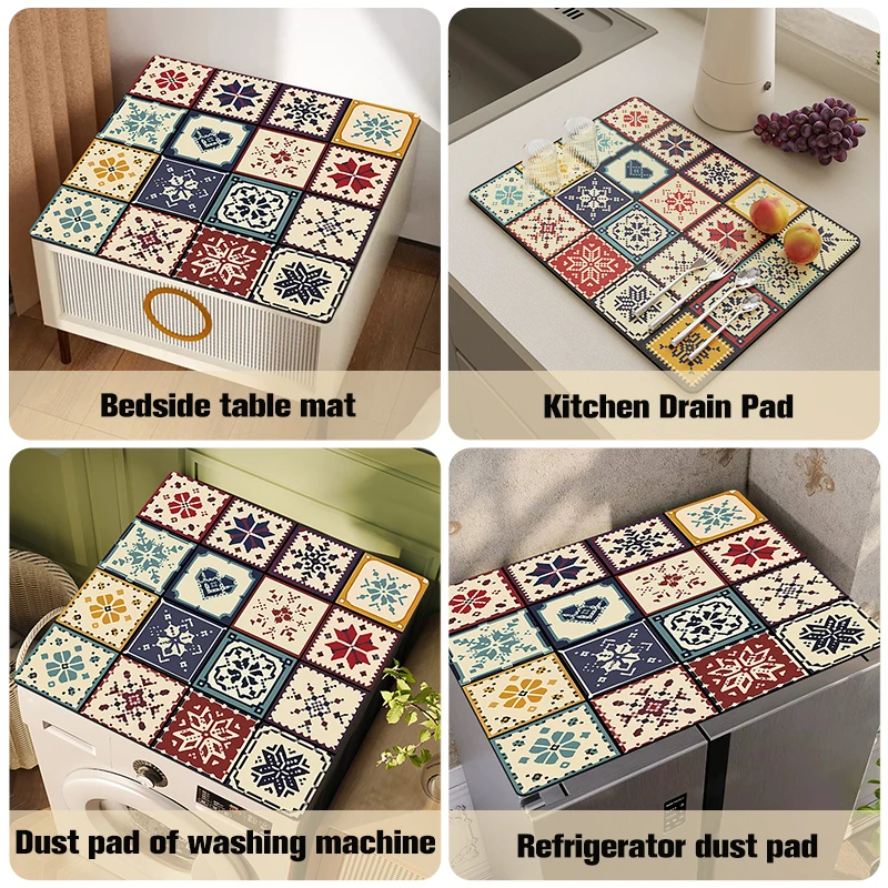 Washing Machine Cover Retro Washing Machine Covers Refrigerator Cabinet Fridge Top Dust Protector Coffee Machine Drain Pad Mat Entrance Door Bath Rug