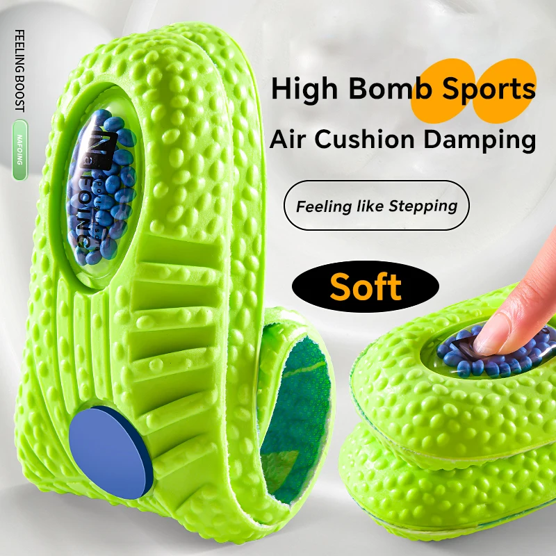 Air-cushion insoles for sports shock-absorbing men's thickened breathable running high elastic sweat-absorbent anti-odor