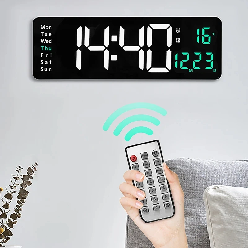 Large Digital Wall Clock Remote Control Temp Date Week Display Power Off Memory Table Clock Wall-mounted Dual Alarms LED Clocks digital wall clock