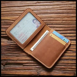 Vintage Crazy Horse Leather Card Holder - Handmade Slim Wallet (Brown)