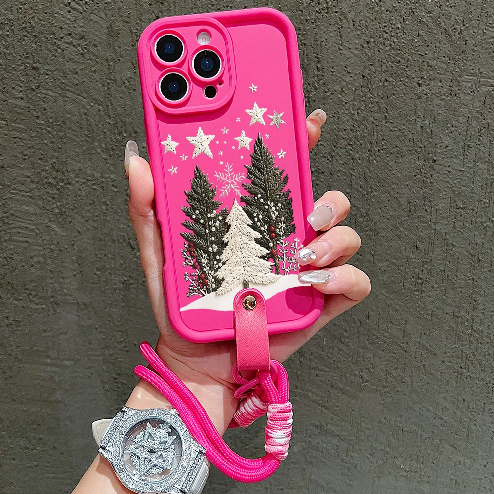 Festive Christmas Tree Soft Phone Case with Hand Wrist Strap and Lanyard Cover