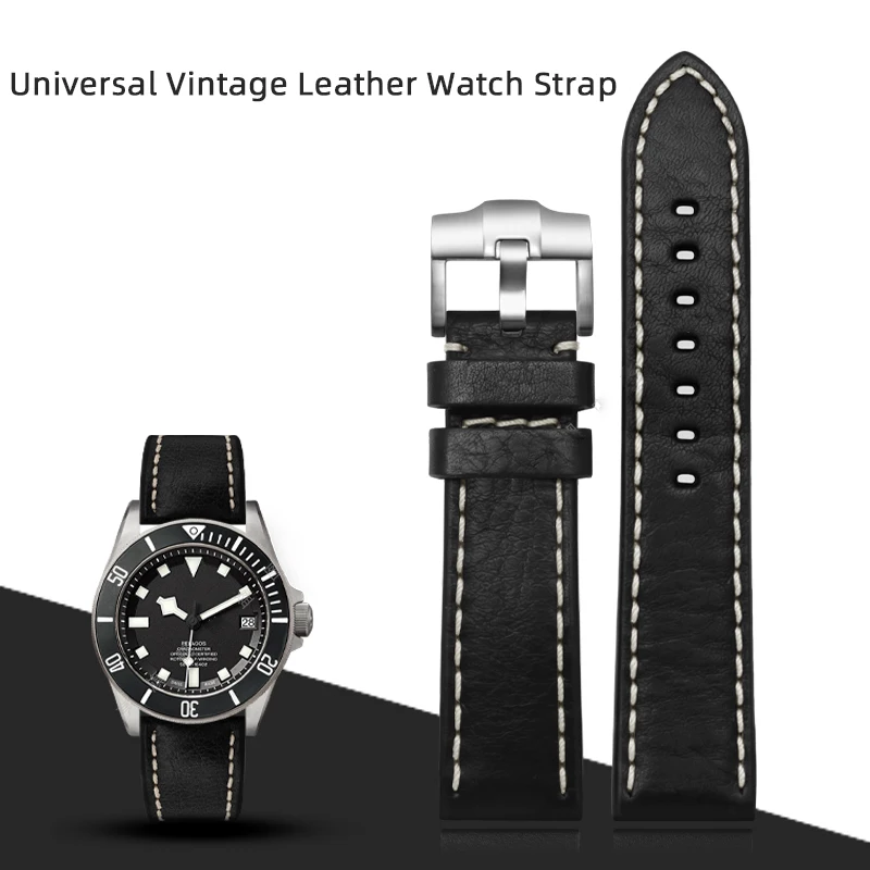 

20mm 22mm Universal Vintage Leather Watch Strap Durable Real Leather Replacement Wrist Men's Watch Accessories Watch band